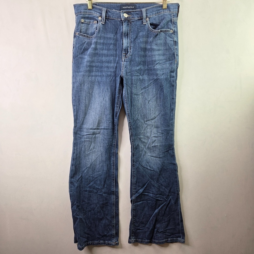 Aeropostale Jeans Womens 12 Blue Denim Cotton High Rise Streetwear Flare Leg